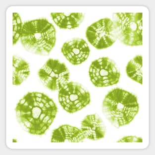 Shibori Kumo tie dye lime green dots over white Sticker